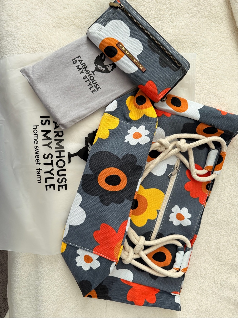 Floral Canvas Shoulder Bag with Matching Wallet